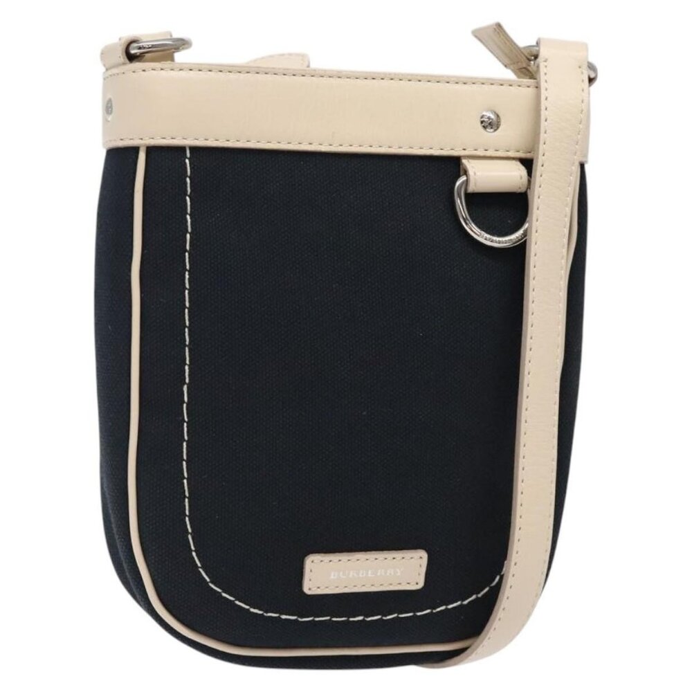 Authentic BURBERRY Shoulder Bag Canvas Navy Silver